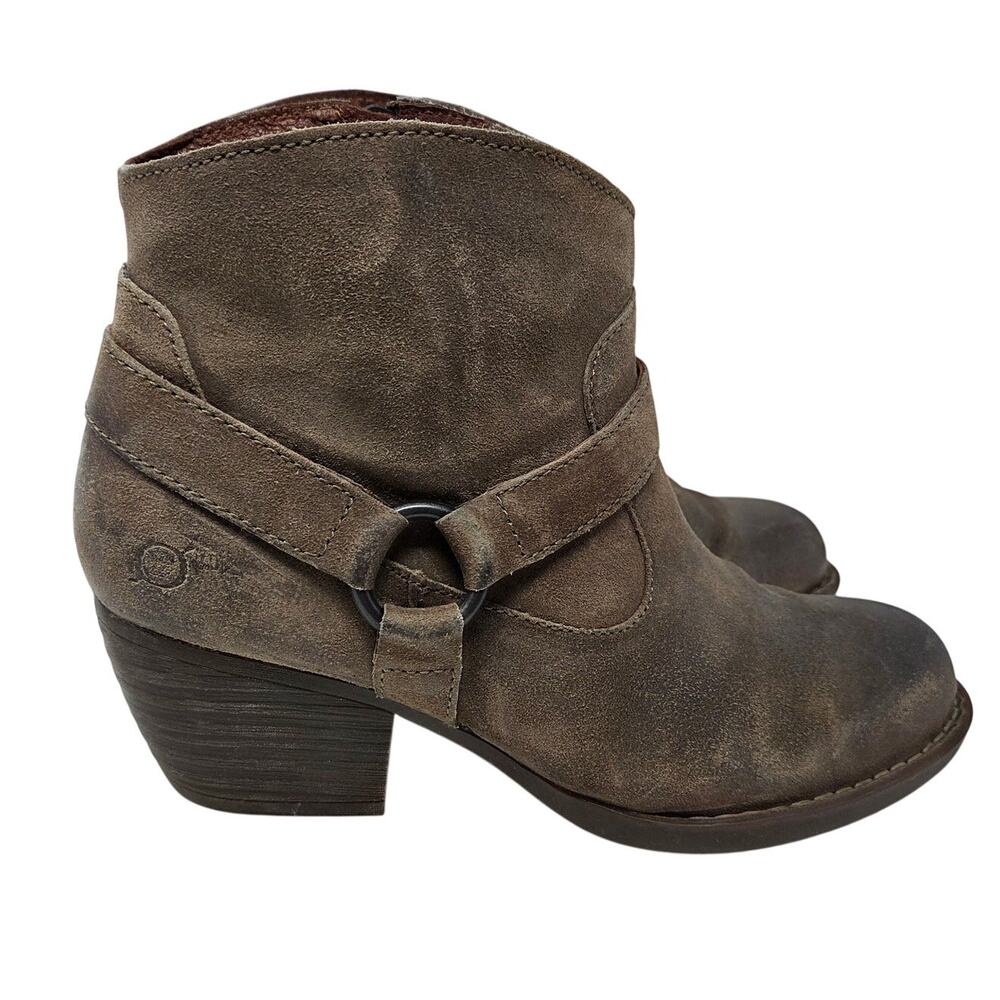 Born Brown Suede Leather Side Zip Carmel Harness Western Ankle Boots Size 9 M - Picture 5 of 10